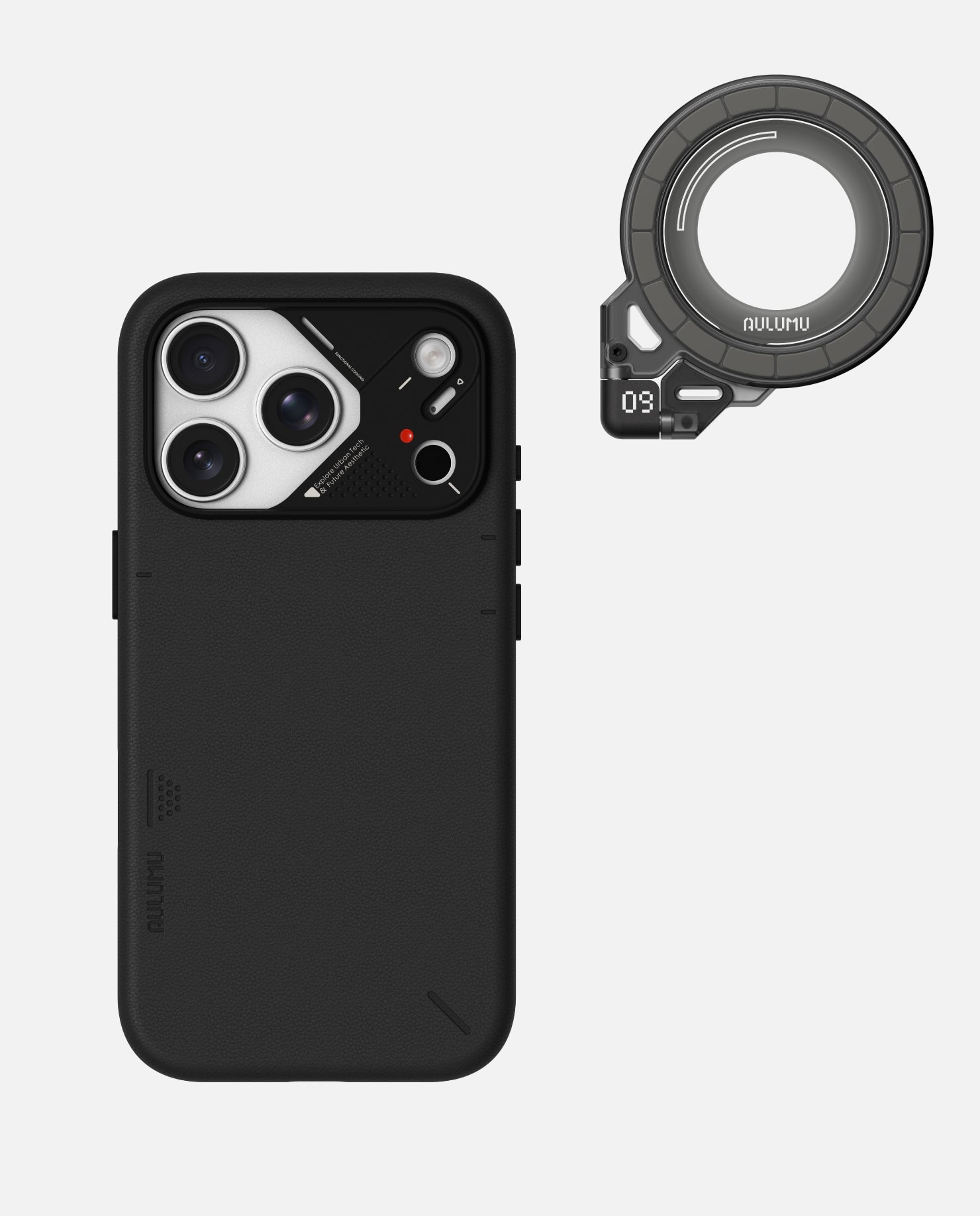 A17 iPhone 17 Proシリーズ対応 スマホケース|レザー & G09 Ghost 360度回転式 スマホリング スタンド