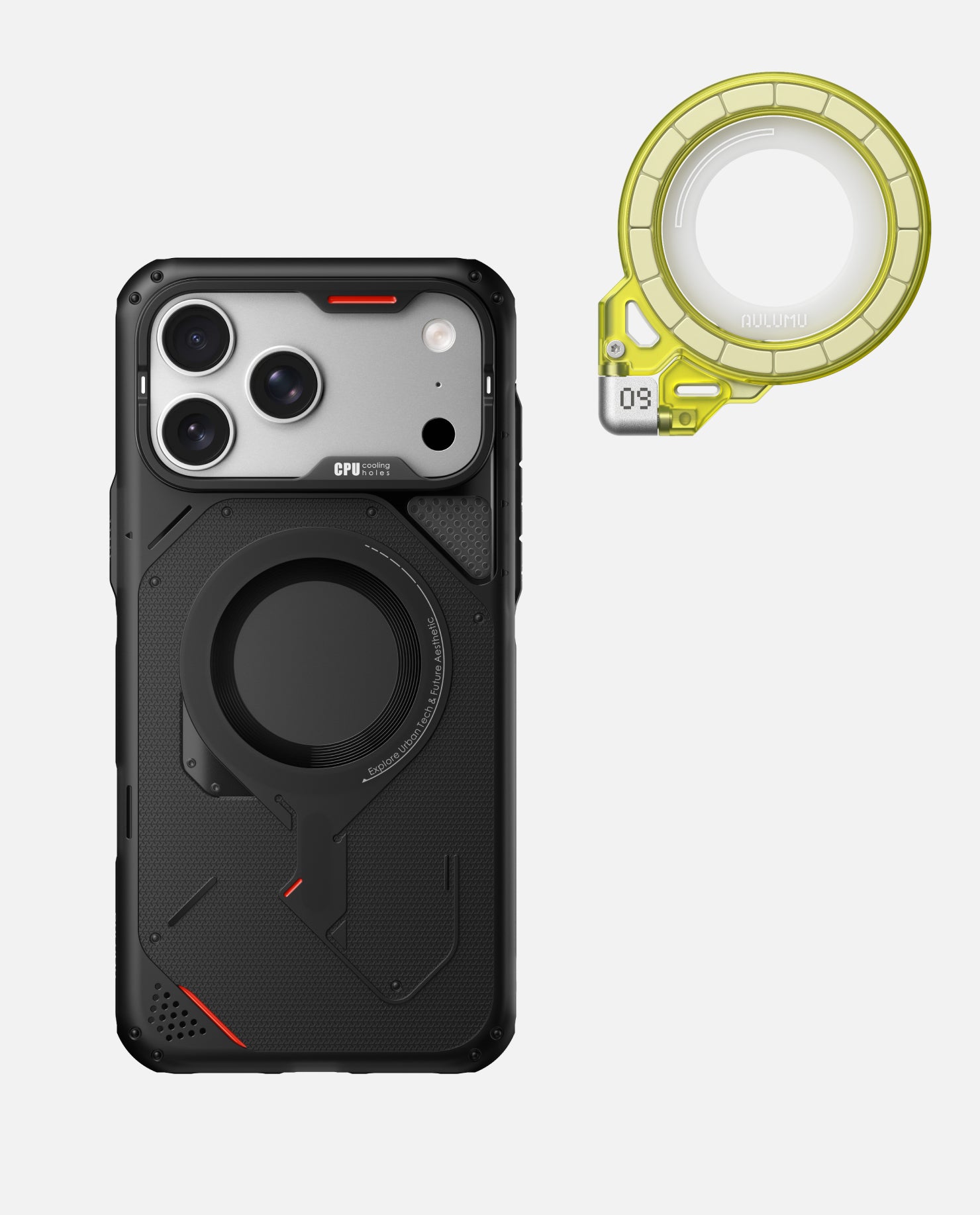 iPhone 17 Pro/Pro Max用 アウトドアケース & G09 Ghost 360度回転式 スマホリング スタンド
