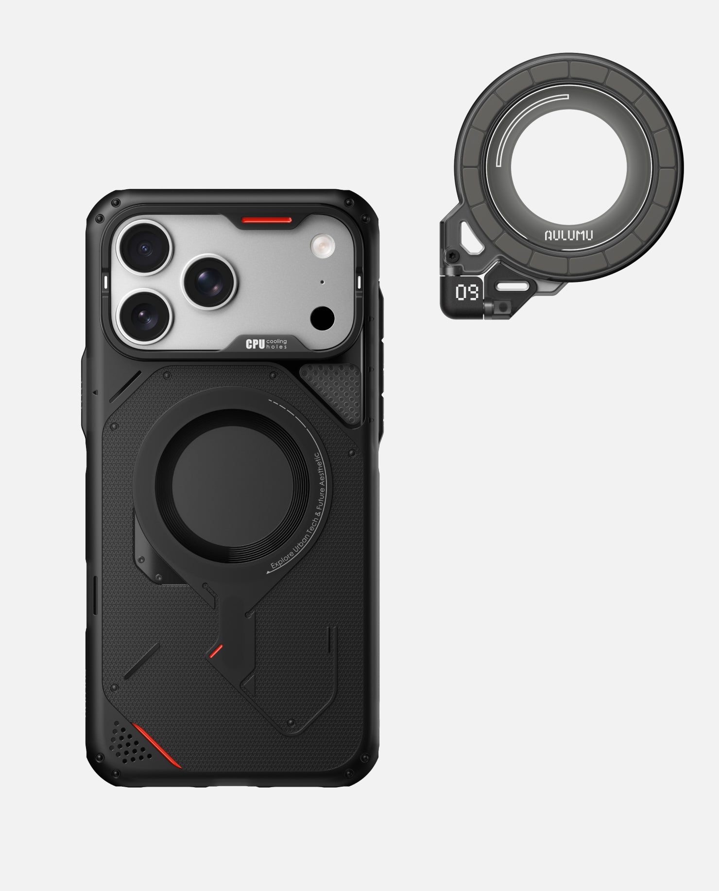 iPhone 17 Pro/Pro Max用 アウトドアケース & G09 Ghost 360度回転式 スマホリング スタンド