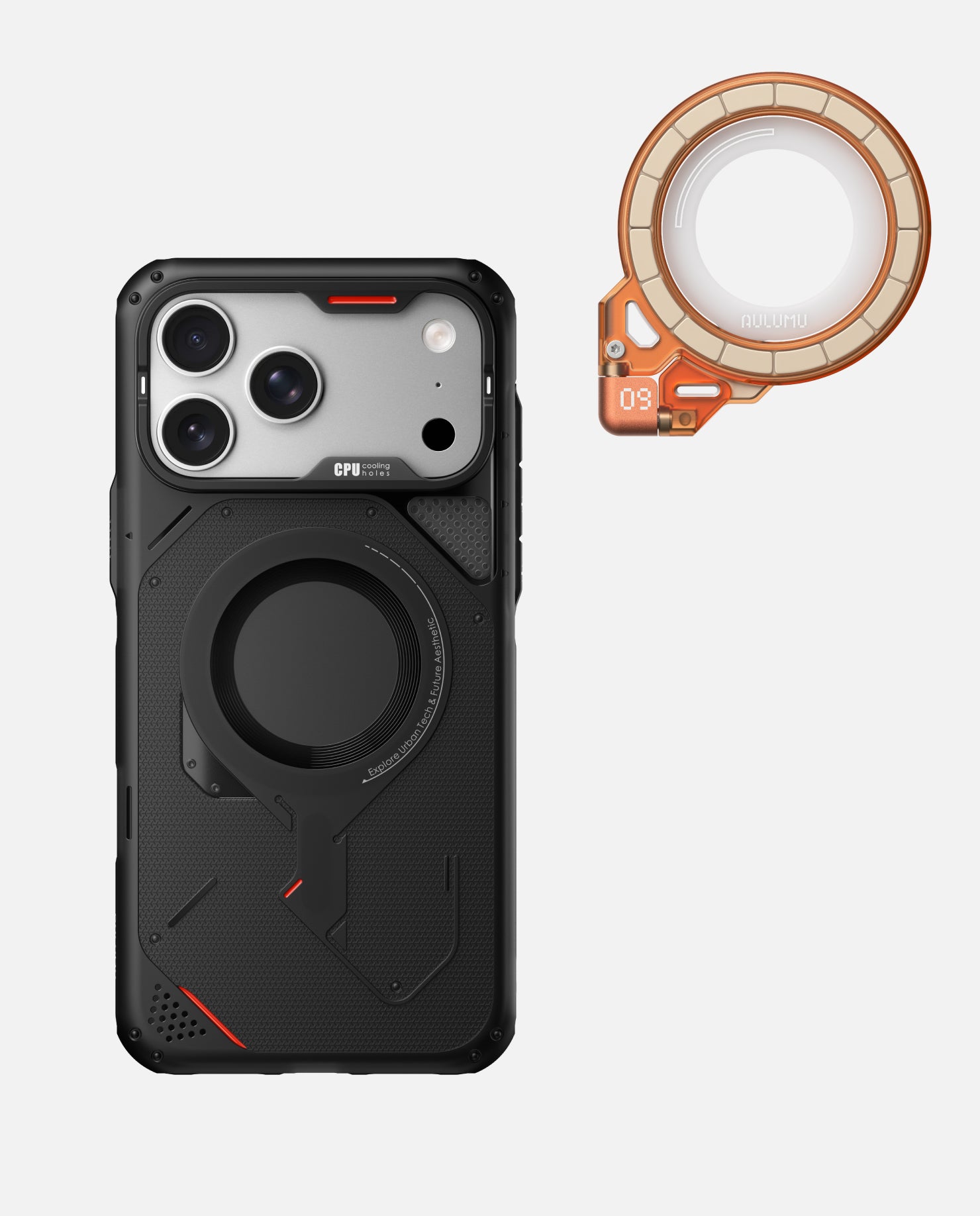iPhone 17 Pro/Pro Max用 アウトドアケース & G09 Ghost 360度回転式 スマホリング スタンド