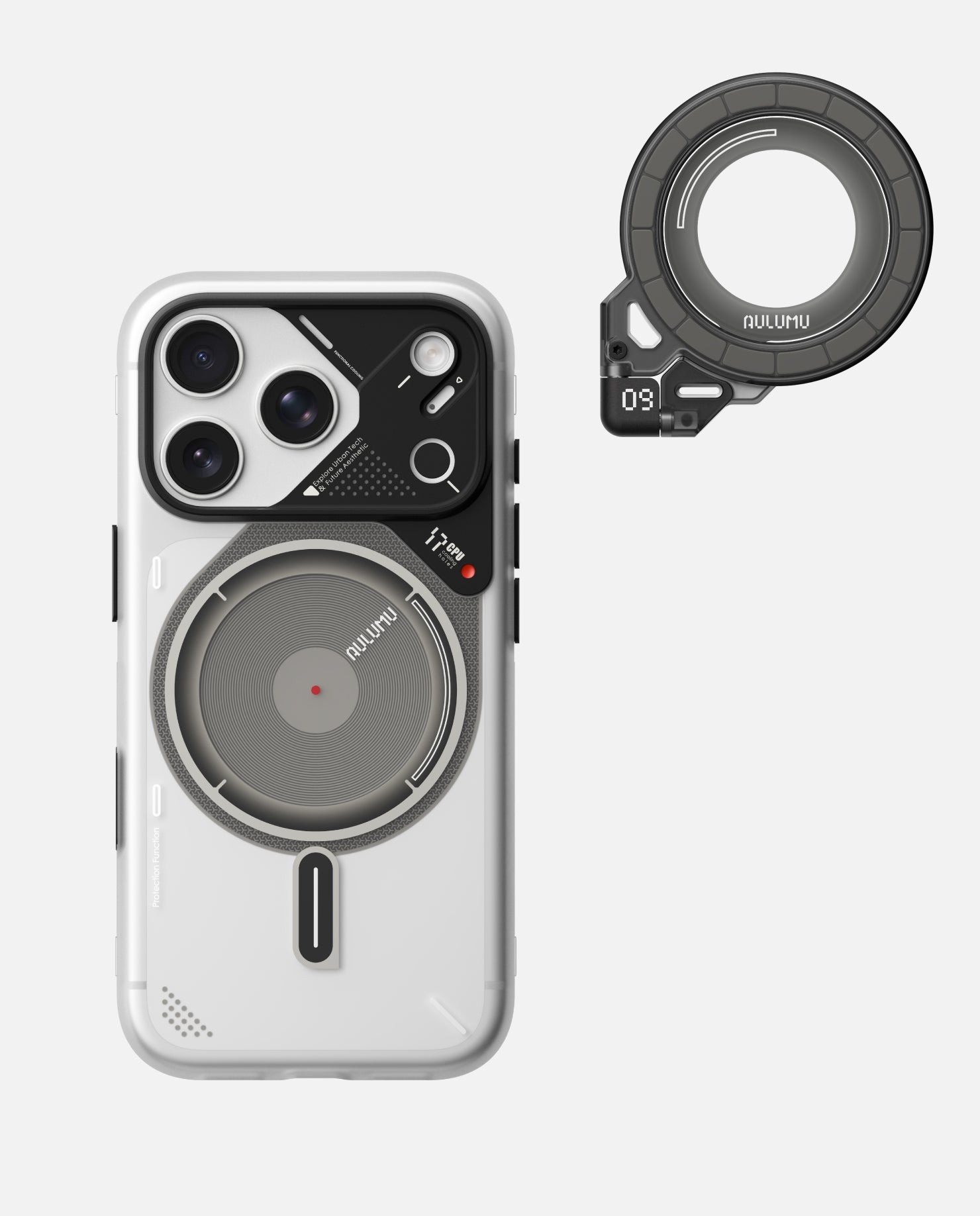 A17 iPhone 17シリーズ対応 スマホケース|磨き砂 & G09 Ghost 360度回転式 スマホリング スタンド