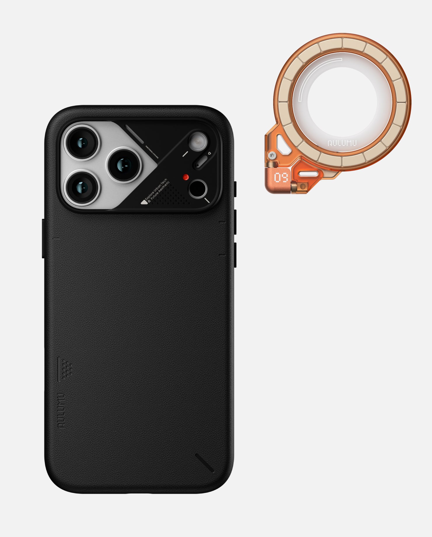 A17 iPhone 17 Proシリーズ対応 スマホケース|レザー & G09 Ghost 360度回転式 スマホリング スタンド