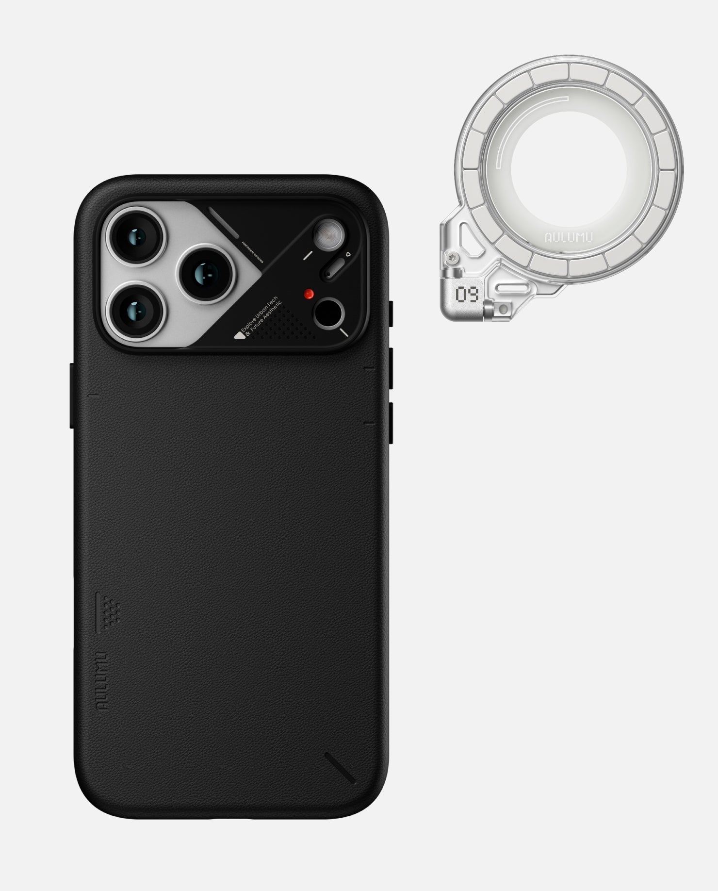 A17 iPhone 17 Proシリーズ対応 スマホケース|レザー & G09 Ghost 360度回転式 スマホリング スタンド