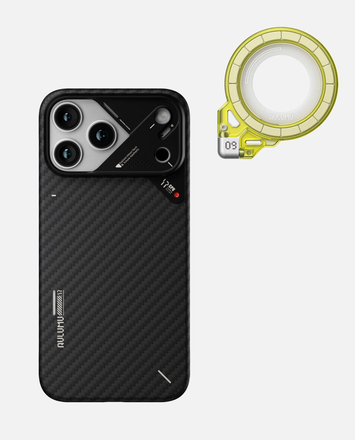 A17 iPhone 17 Proシリーズ対応 スマホケース|アラミド繊維|断熱窓|超薄型 & G09 Ghost 360度回転式 スマホリング スタンド