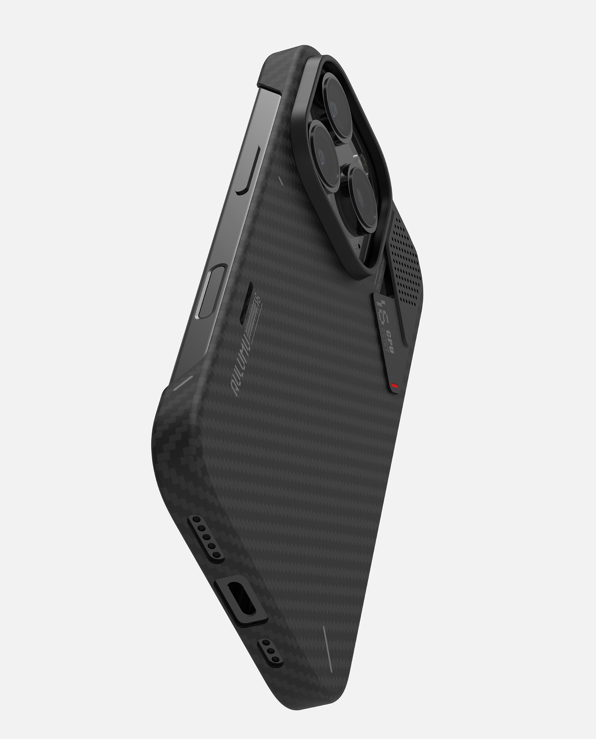 AULUMU A16 アラミド繊維ケース、充電ポートとスピーカー開口部・ボタン周辺の精密設計を表示