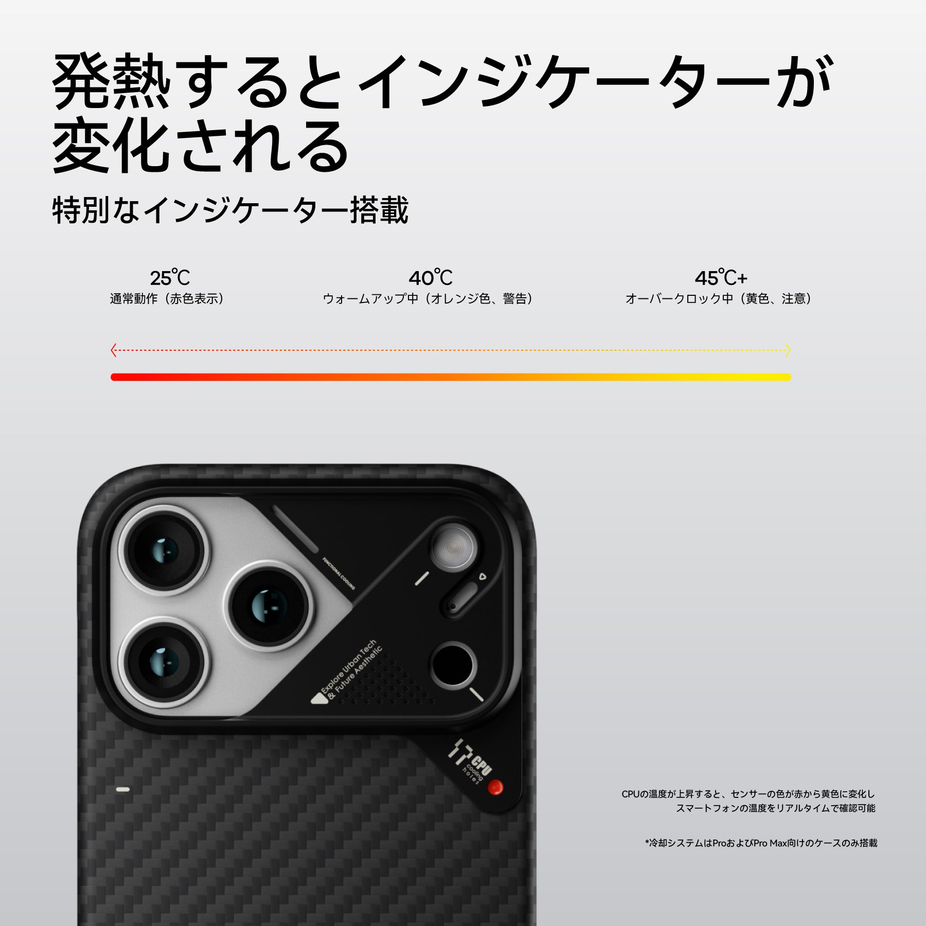 AULUMU A17 iPhone 17 Pro ケース 温度インジケーター搭載 25～45度を3段階カラーで表示するリアルタイム温度モニタリング