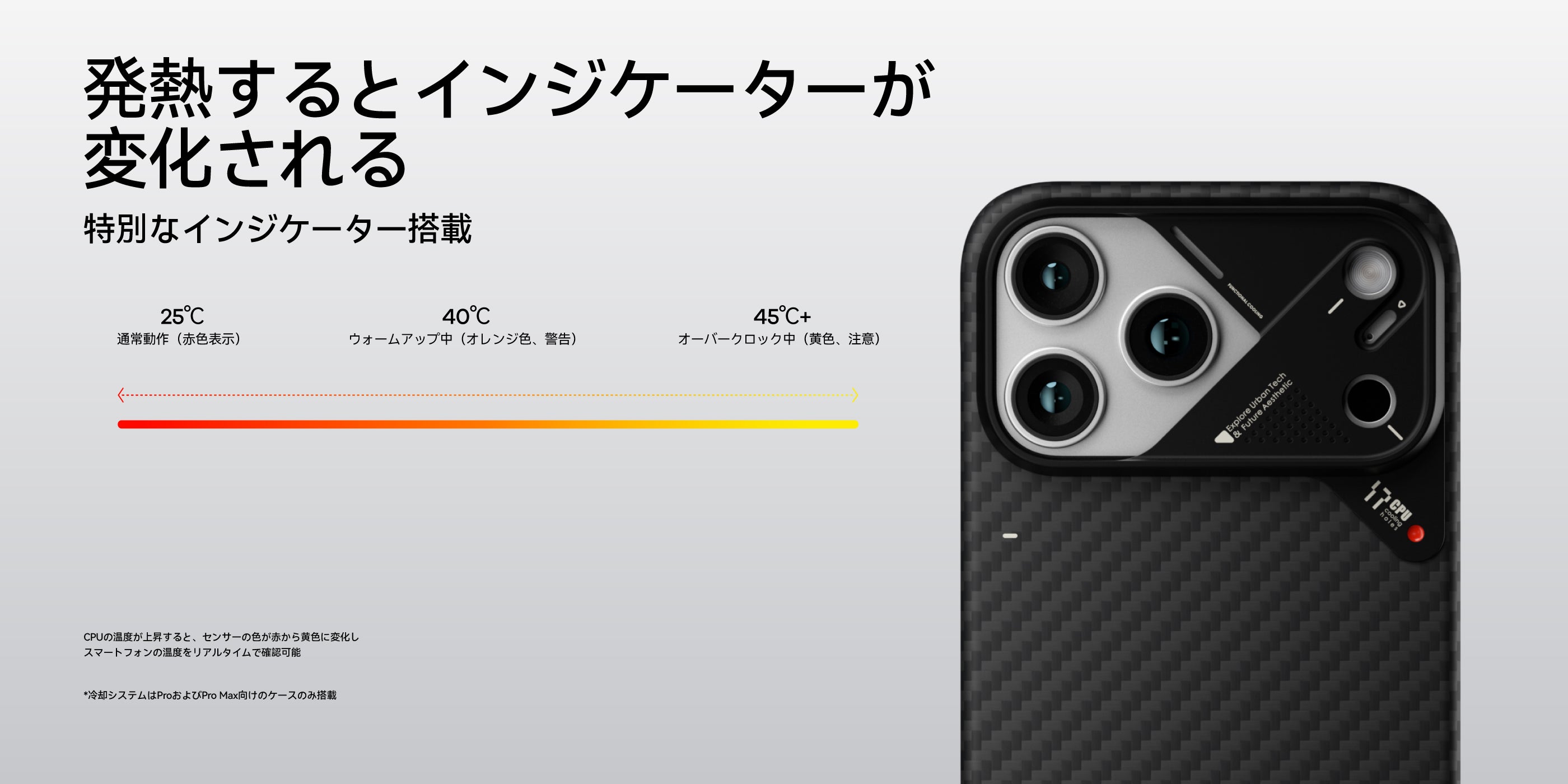 AULUMU A17 iPhone 17 Pro ケース 温度インジケーター搭載 25～45度を3段階カラーで表示するリアルタイム温度モニタリング