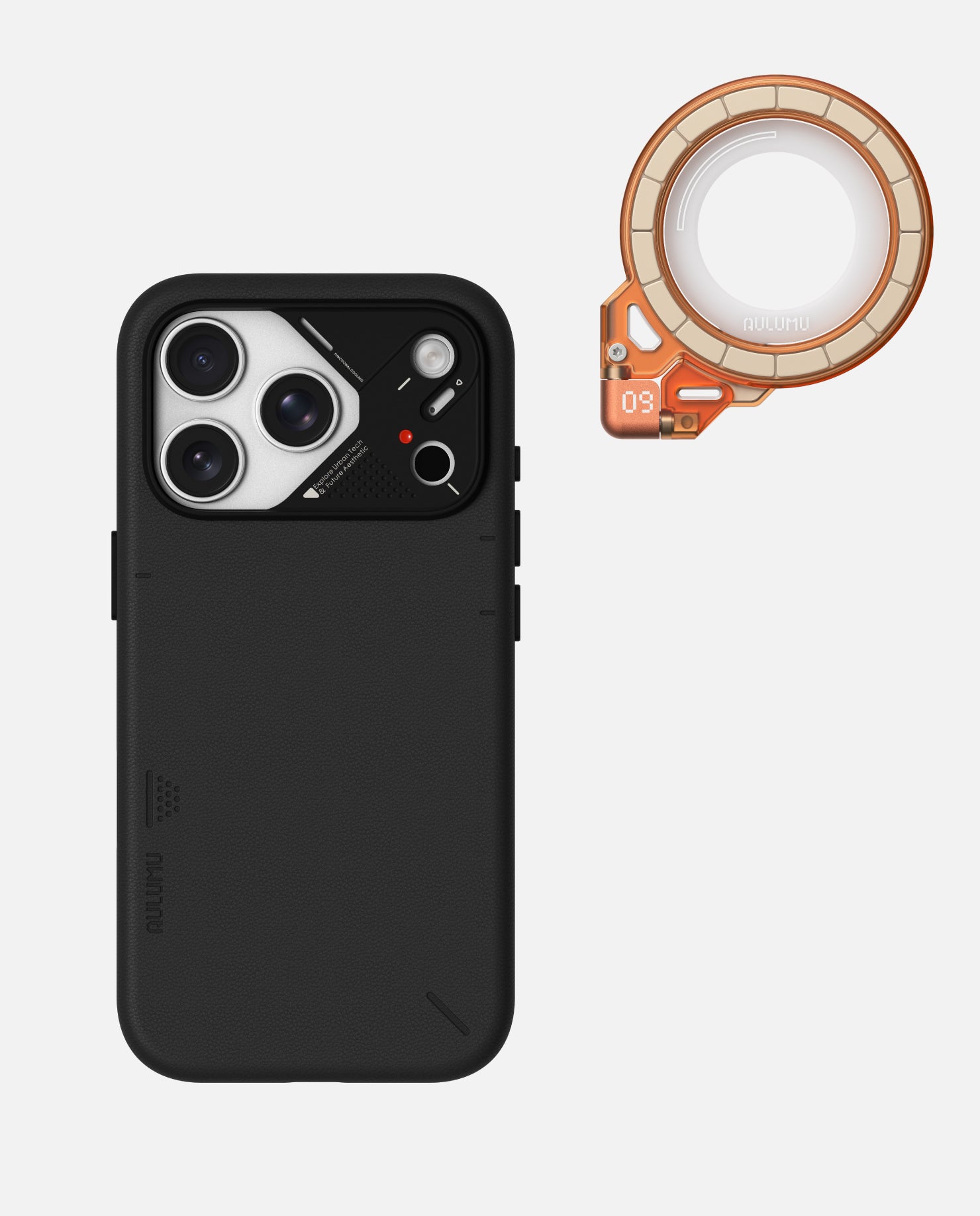 A17 iPhone 17 Proシリーズ対応 スマホケース|レザー & G09 Ghost 360度回転式 スマホリング スタンド