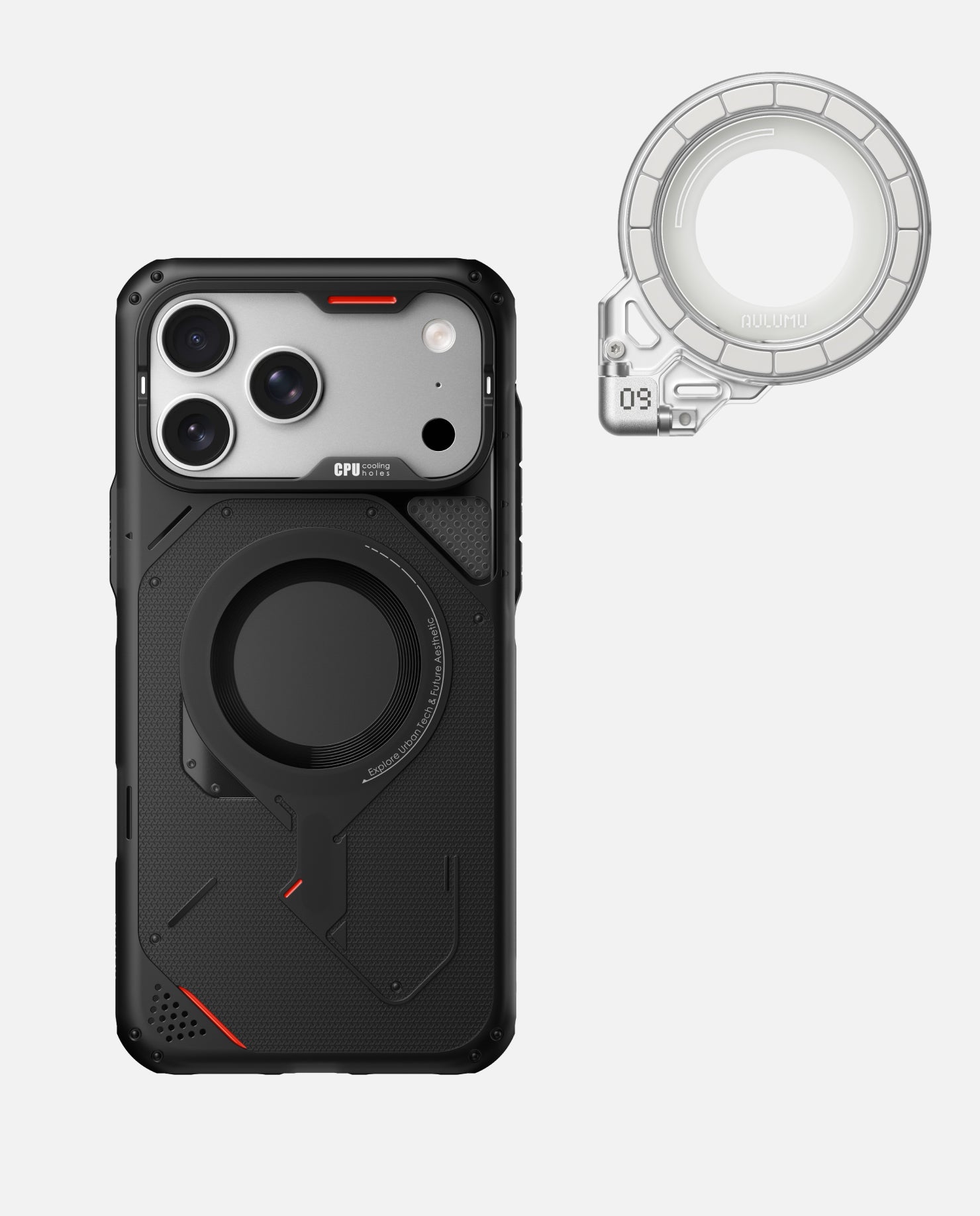 iPhone 17 Pro/Pro Max用 アウトドアケース & G09 Ghost 360度回転式 スマホリング スタンド