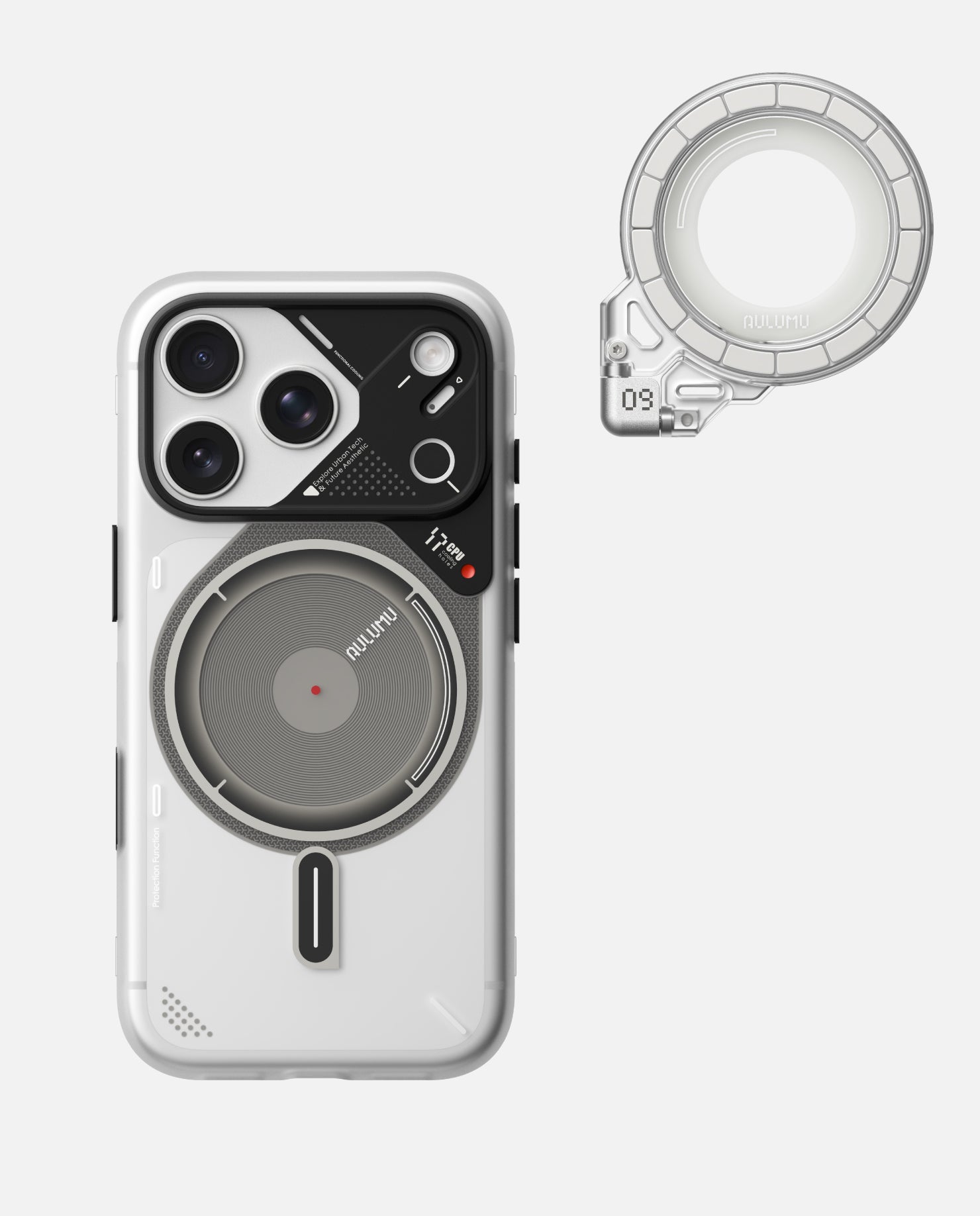 A17 iPhone 17シリーズ対応 スマホケース|磨き砂 & G09 Ghost 360度回転式 スマホリング スタンド