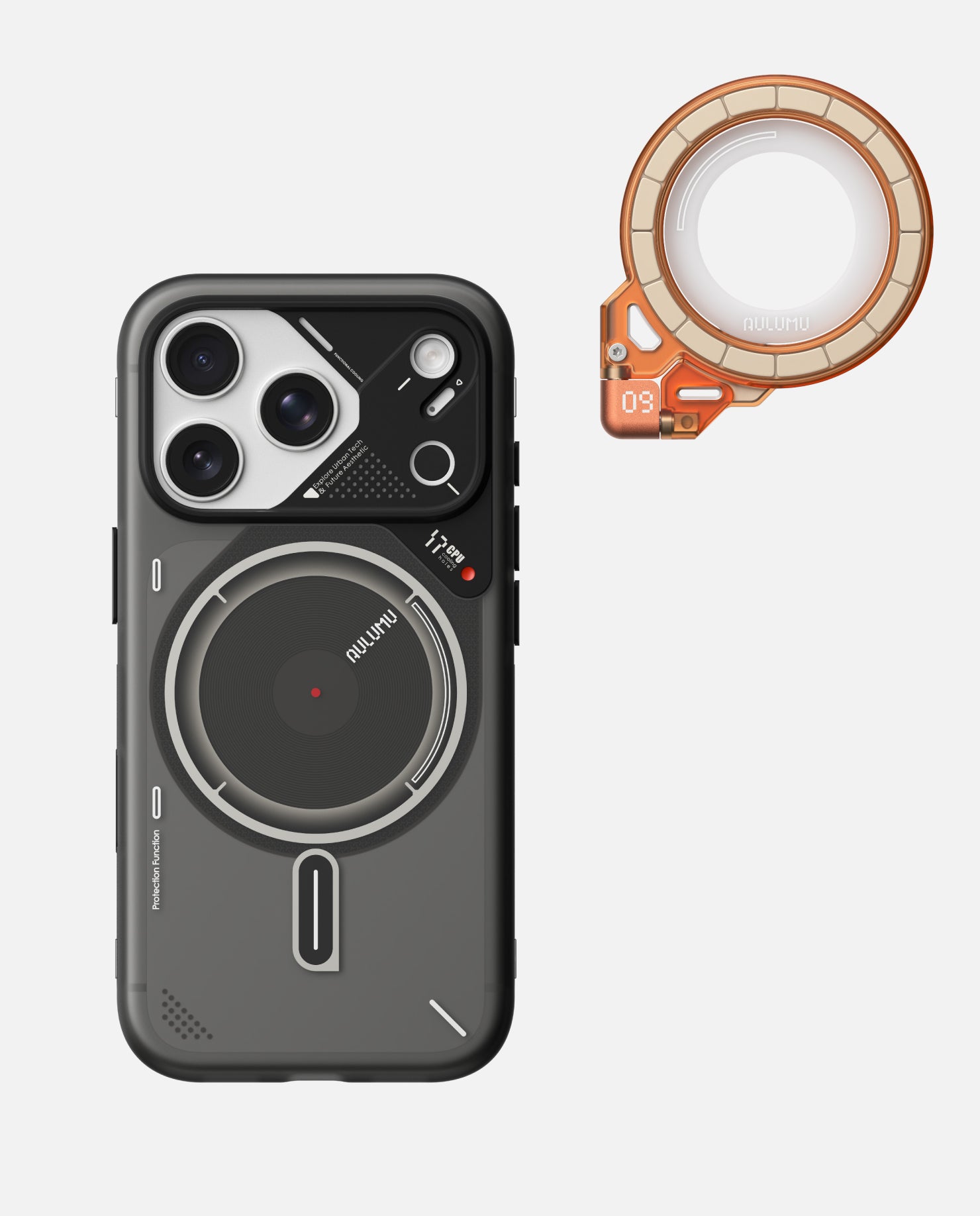 A17 iPhone 17シリーズ対応 スマホケース|磨き砂 & G09 Ghost 360度回転式 スマホリング スタンド