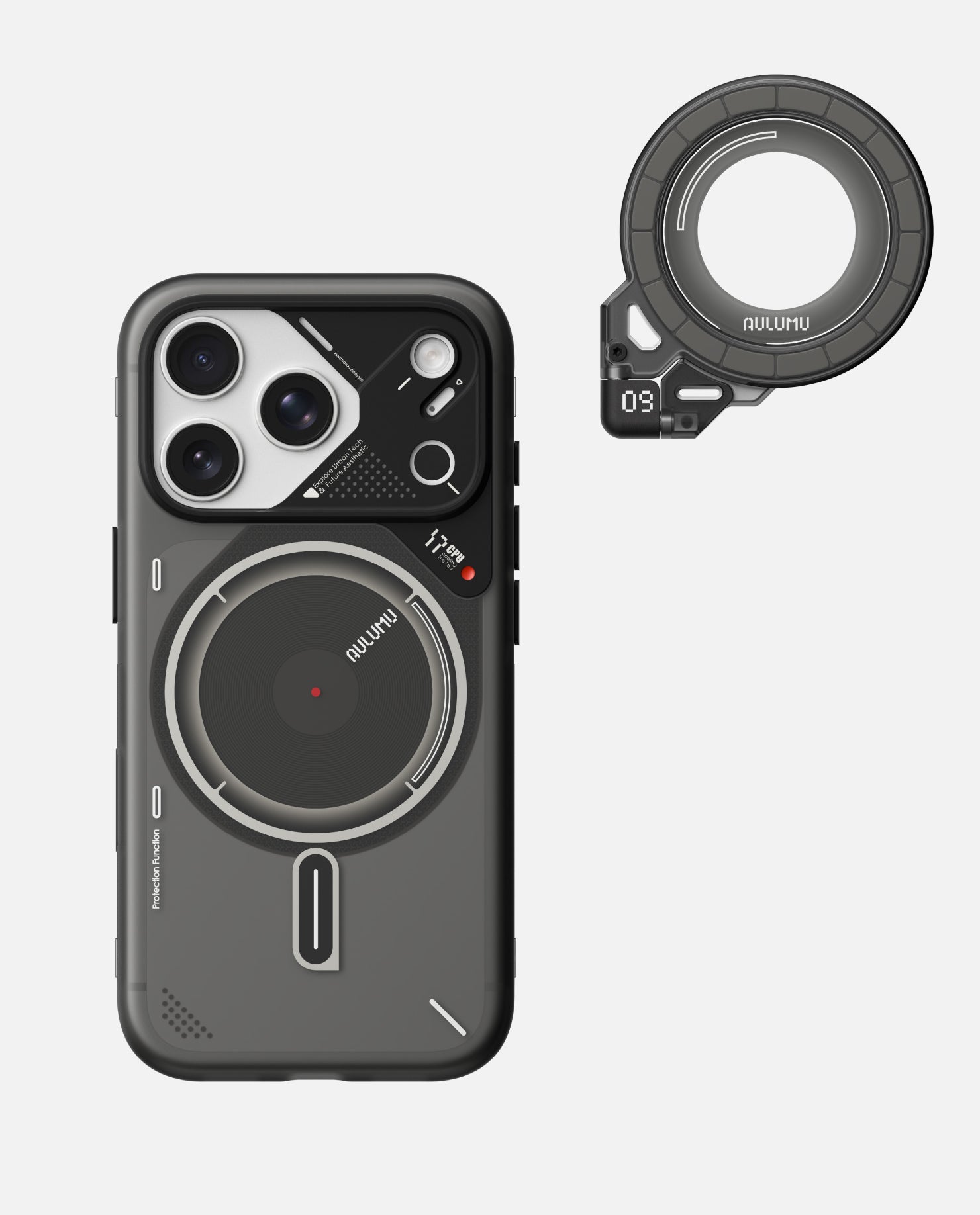 A17 iPhone 17シリーズ対応 スマホケース|磨き砂 & G09 Ghost 360度回転式 スマホリング スタンド