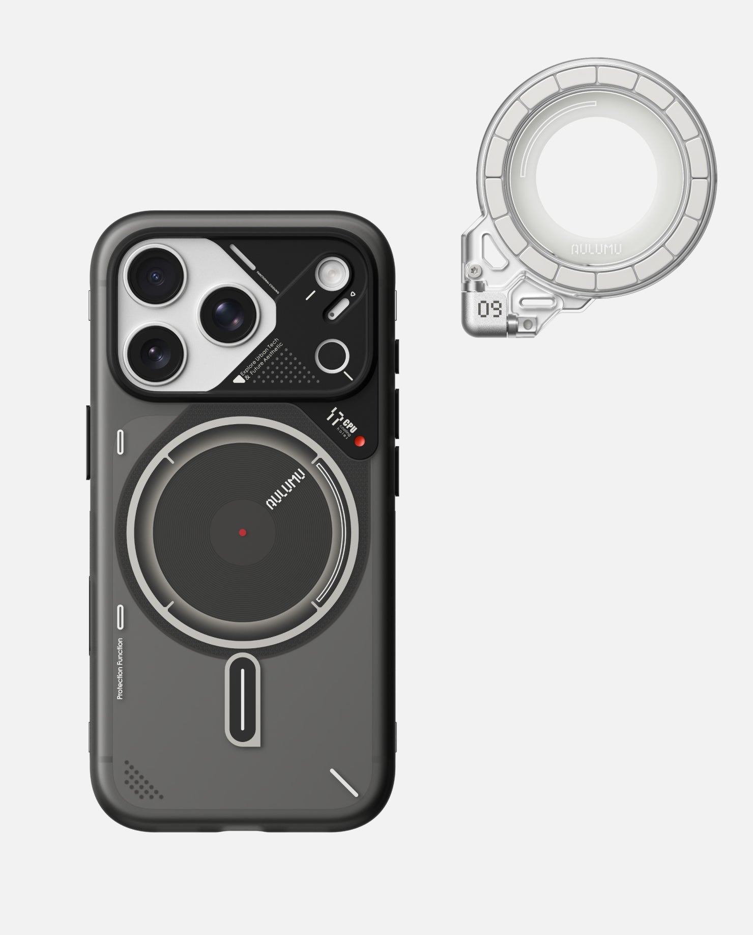 A17 iPhone 17シリーズ対応 スマホケース|磨き砂 & G09 Ghost 360度回転式 スマホリング スタンド
