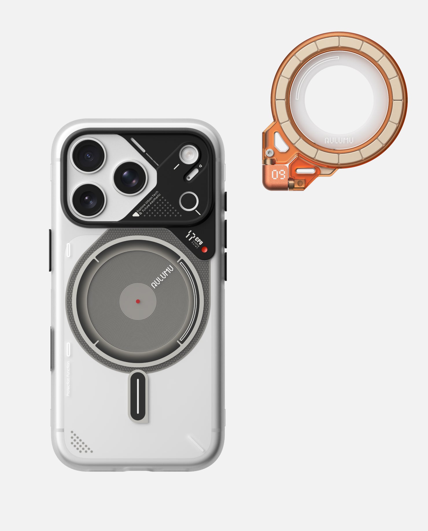 A17 iPhone 17シリーズ対応 スマホケース|磨き砂 & G09 Ghost 360度回転式 スマホリング スタンド