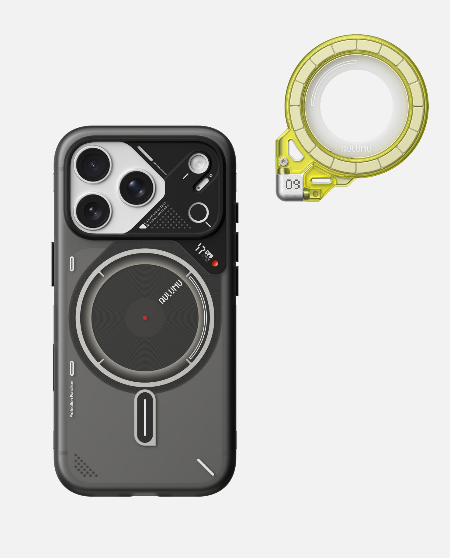 A17 iPhone 17シリーズ対応 スマホケース|磨き砂 & G09 Ghost 360度回転式 スマホリング スタンド