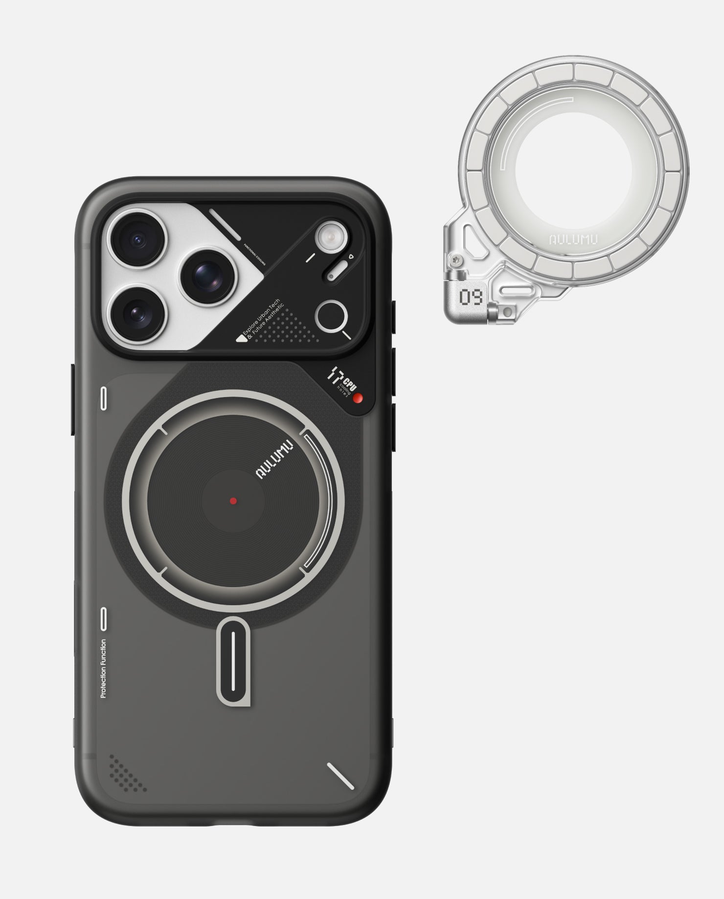 A17 iPhone 17シリーズ対応 スマホケース|磨き砂 & G09 Ghost 360度回転式 スマホリング スタンド