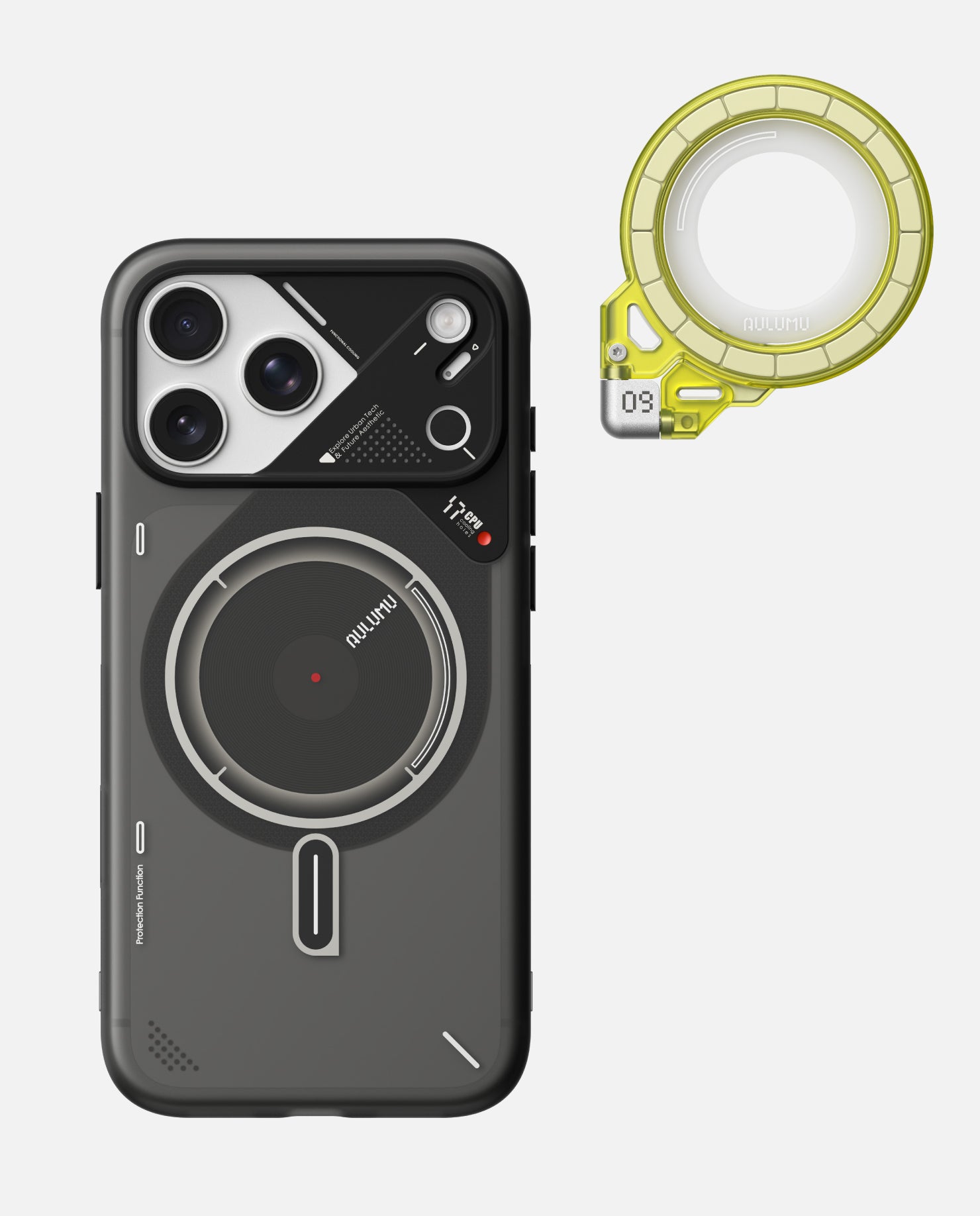 A17 iPhone 17シリーズ対応 スマホケース|磨き砂 & G09 Ghost 360度回転式 スマホリング スタンド