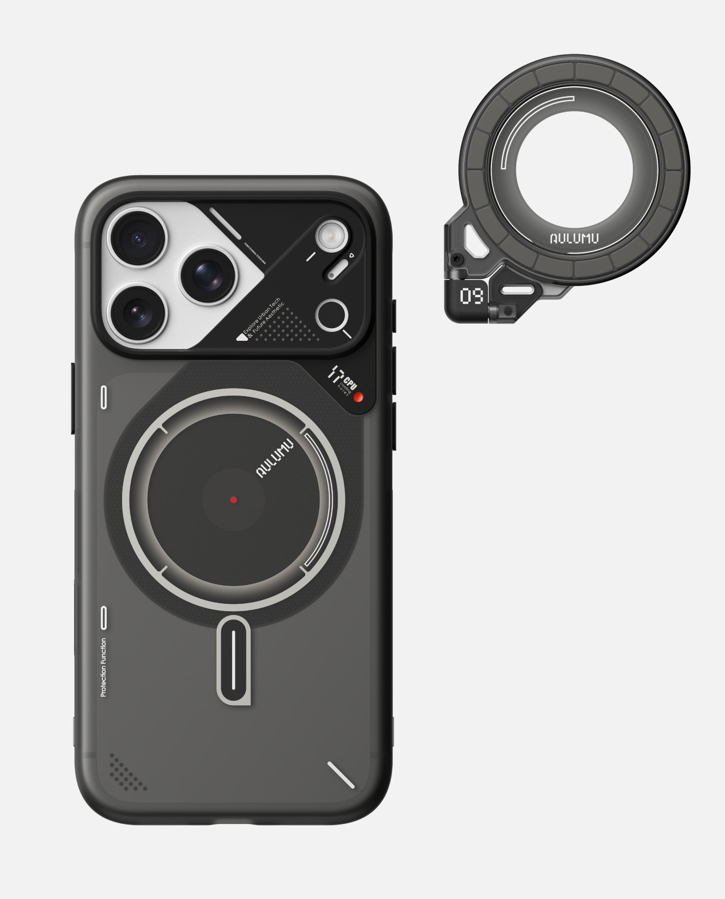 A17 iPhone 17シリーズ対応 スマホケース|磨き砂 & G09 Ghost 360度回転式 スマホリング スタンド