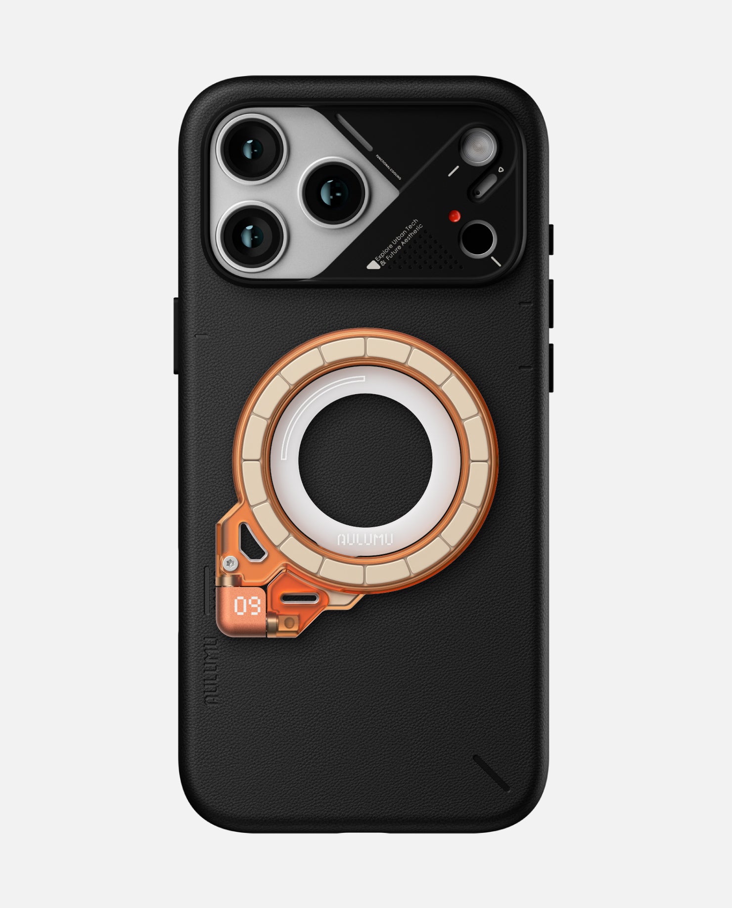 A17 iPhone 17 Proシリーズ対応 スマホケース|レザー & G09 Ghost 360度回転式 スマホリング スタンド