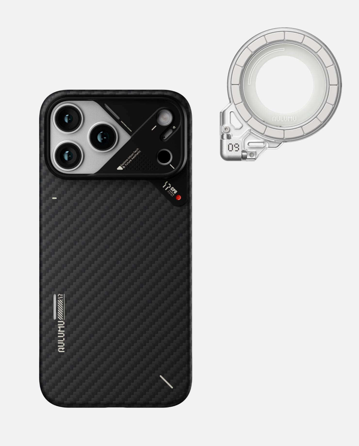 A17 iPhone 17 Proシリーズ対応 スマホケース|アラミド繊維|断熱窓|超薄型 & G09 Ghost 360度回転式 スマホリング スタンド