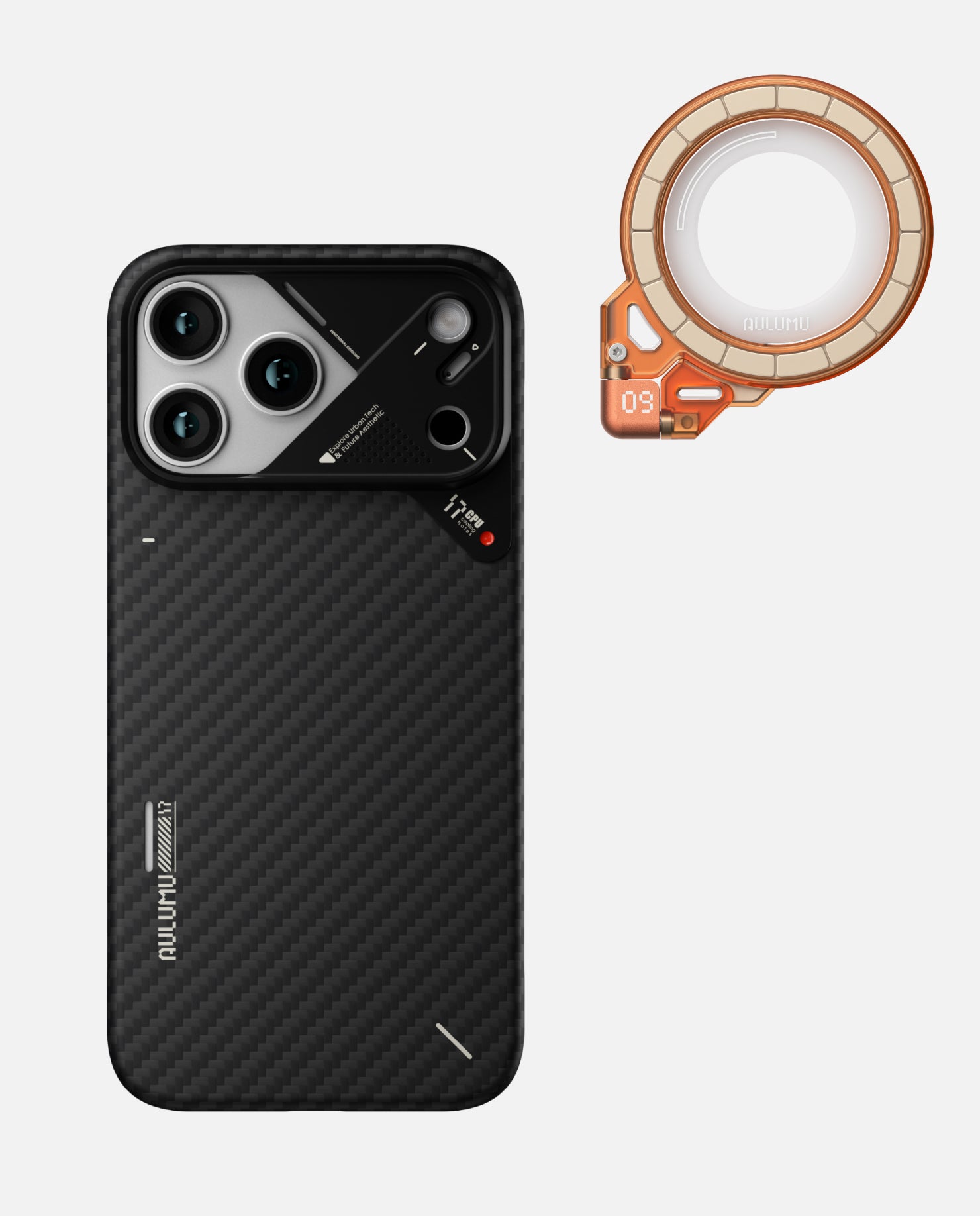 A17 iPhone 17 Proシリーズ対応 スマホケース|アラミド繊維|断熱窓|超薄型 & G09 Ghost 360度回転式 スマホリング スタンド