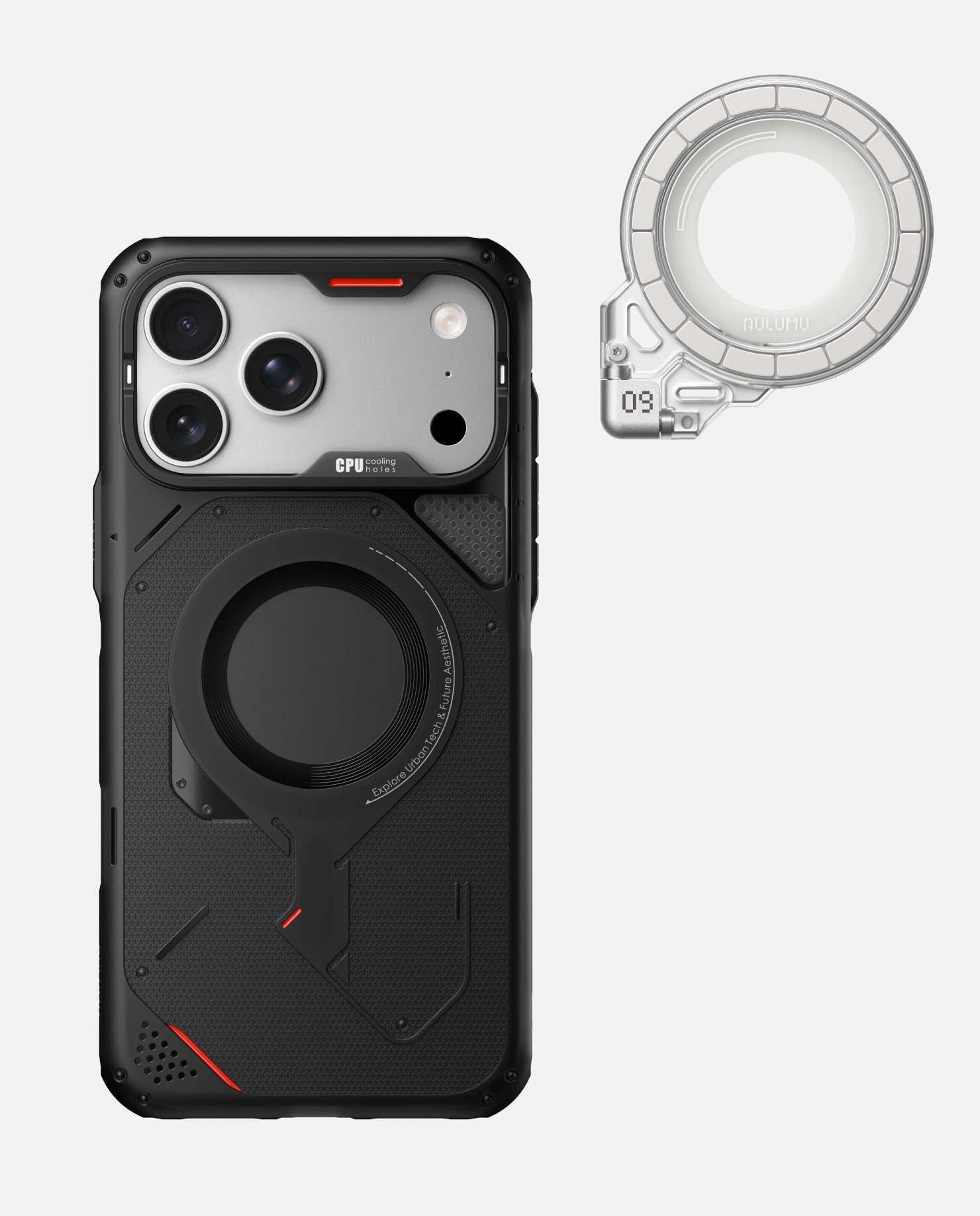 iPhone 17 Pro/Pro Max用 アウトドアケース & G09 Ghost 360度回転式 スマホリング スタンド