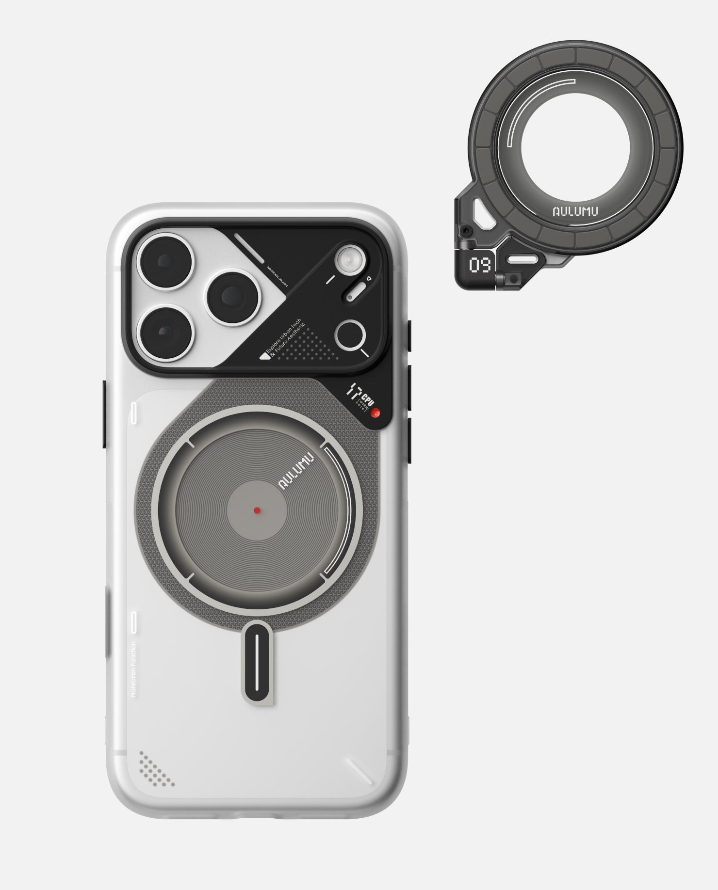 A17 iPhone 17シリーズ対応 スマホケース|磨き砂 & G09 Ghost 360度回転式 スマホリング スタンド