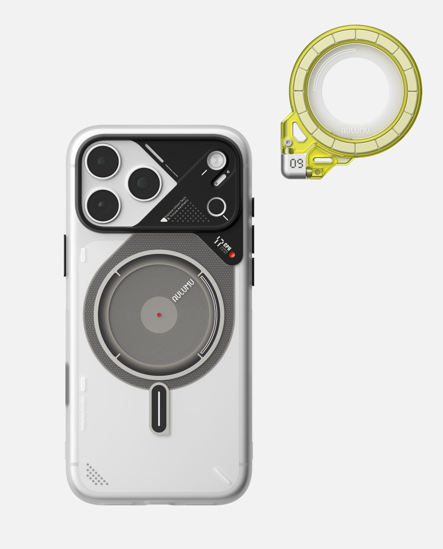 A17 iPhone 17シリーズ対応 スマホケース|磨き砂 & G09 Ghost 360度回転式 スマホリング スタンド
