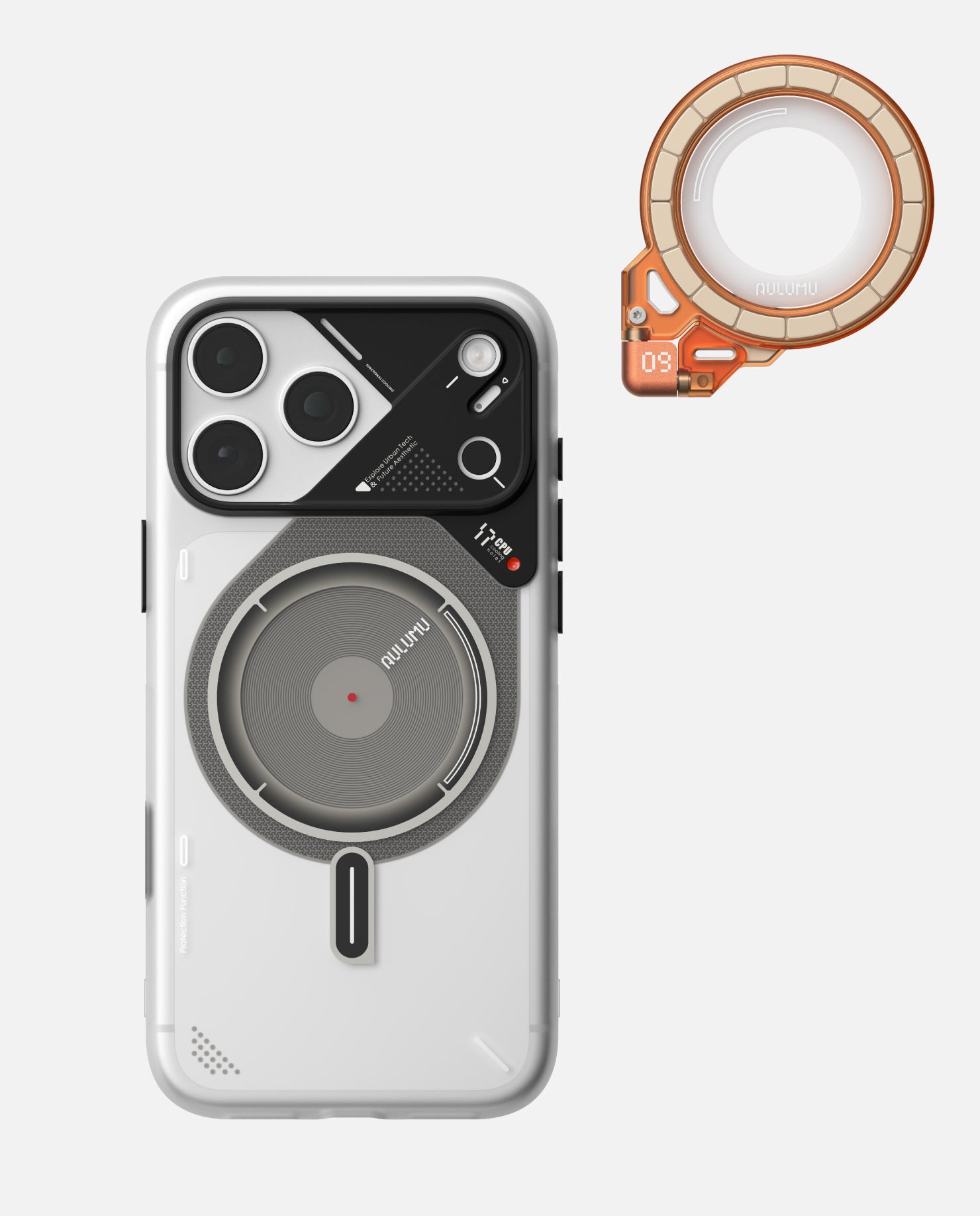 A17 iPhone 17シリーズ対応 スマホケース|磨き砂 & G09 Ghost 360度回転式 スマホリング スタンド