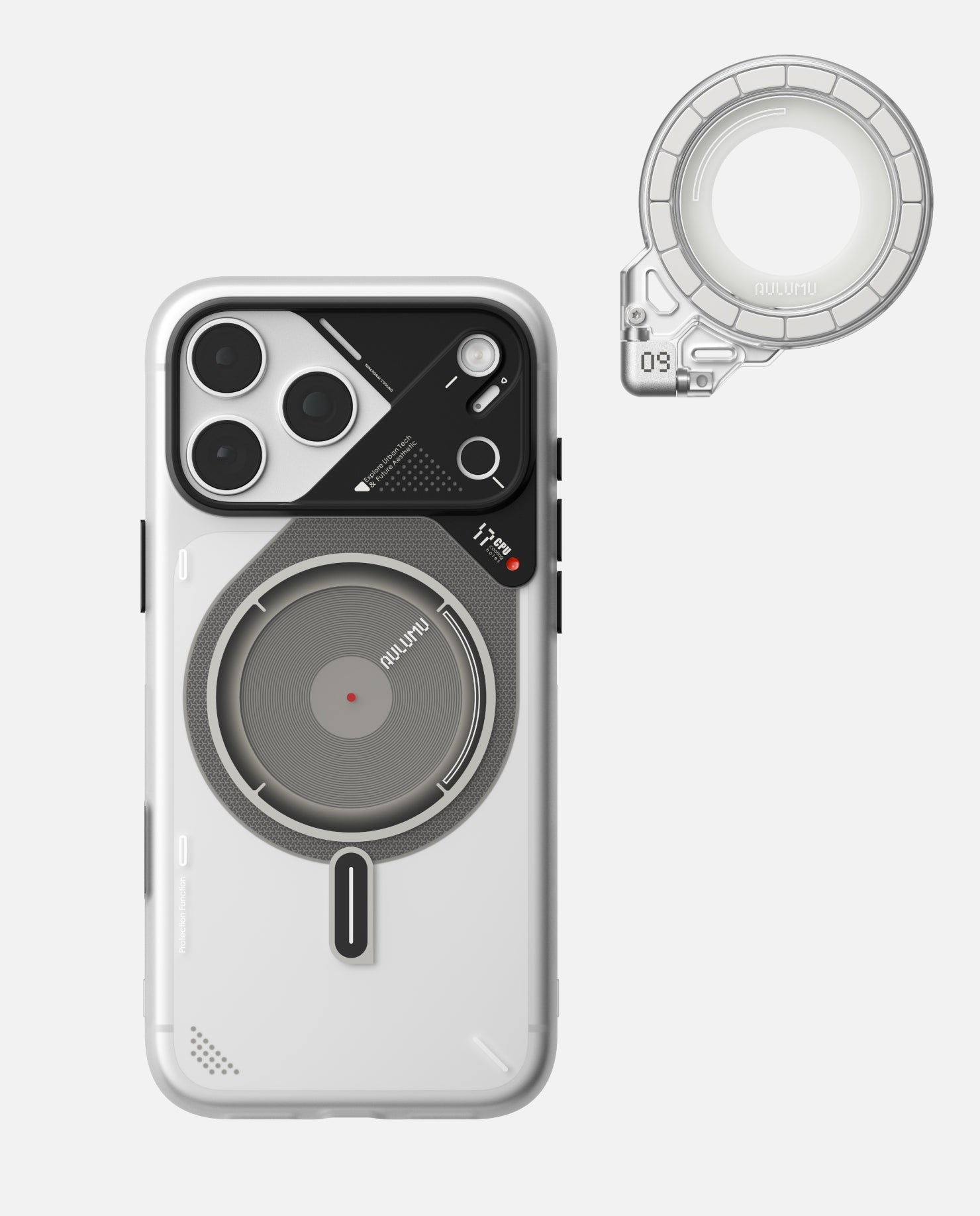 A17 iPhone 17シリーズ対応 スマホケース|磨き砂 & G09 Ghost 360度回転式 スマホリング スタンド
