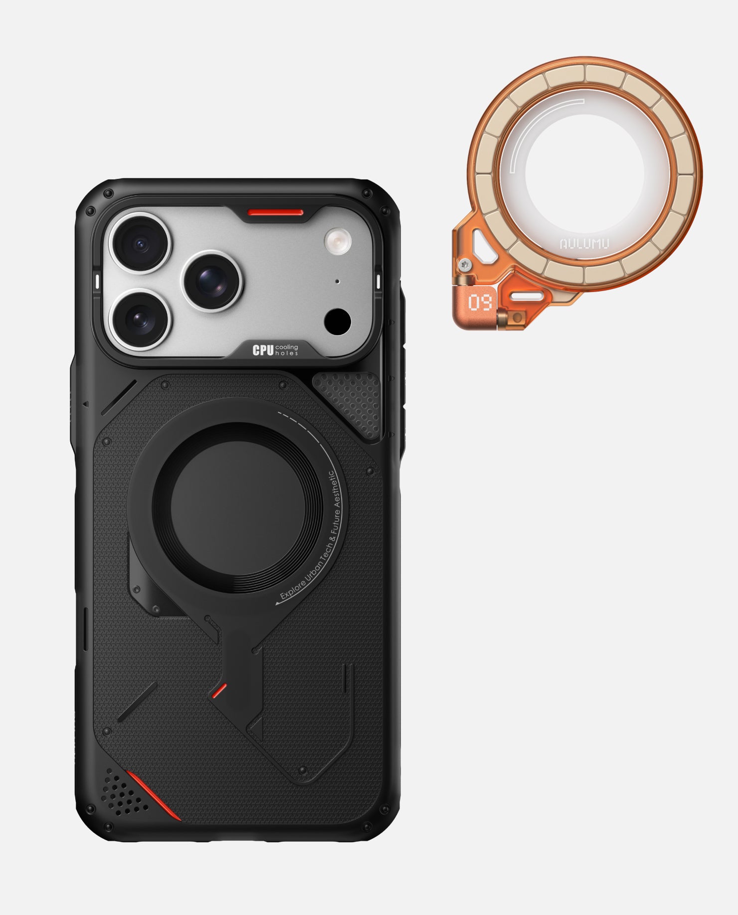 iPhone 17 Pro/Pro Max用 アウトドアケース & G09 Ghost 360度回転式 スマホリング スタンド