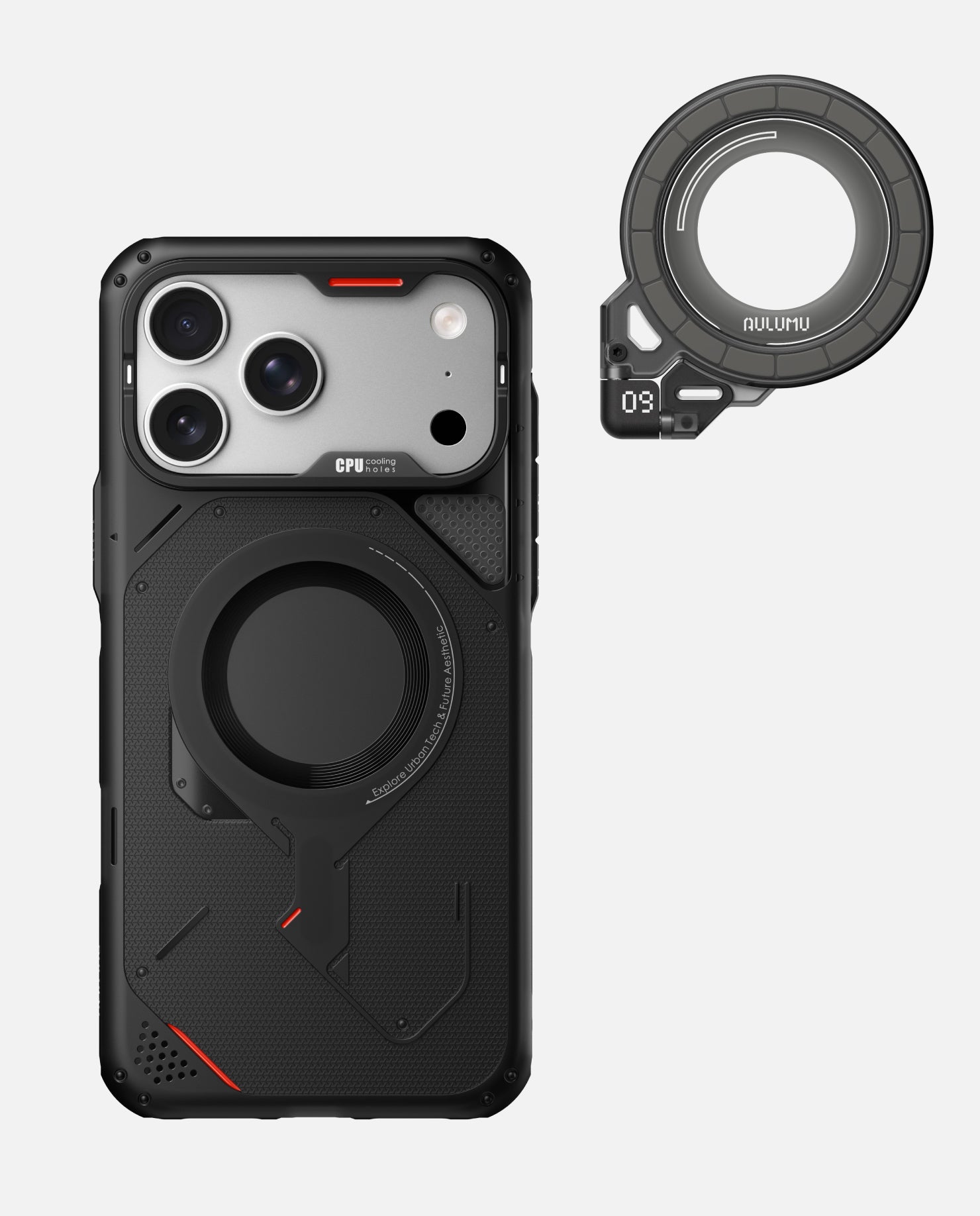 iPhone 17 Pro/Pro Max用 アウトドアケース & G09 Ghost 360度回転式 スマホリング スタンド