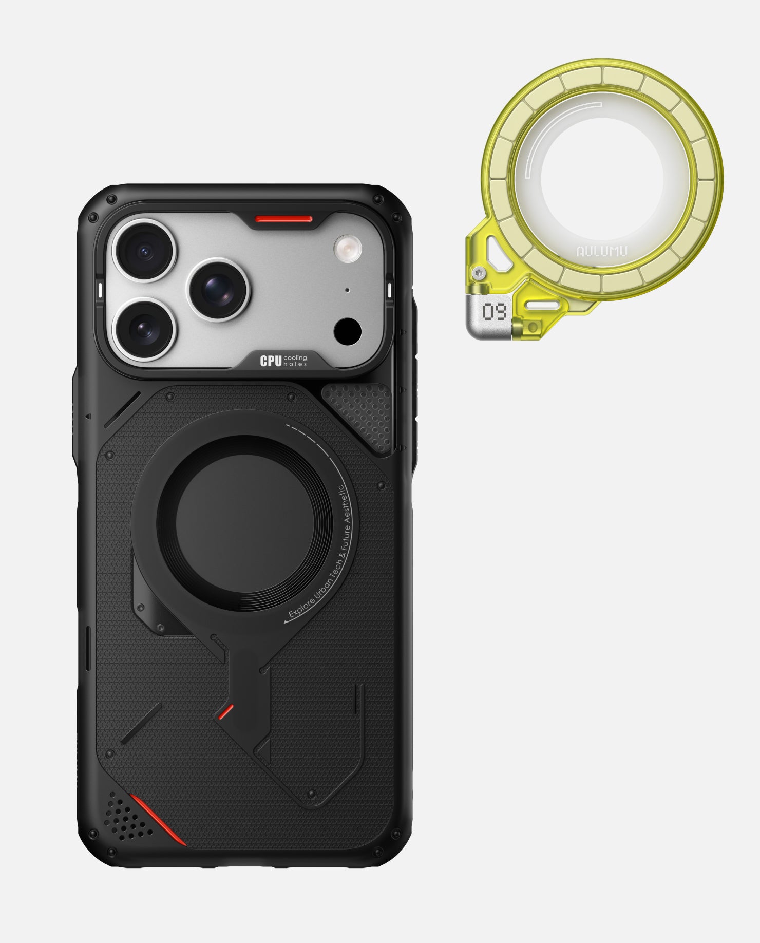iPhone 17 Pro/Pro Max用 アウトドアケース & G09 Ghost 360度回転式 スマホリング スタンド