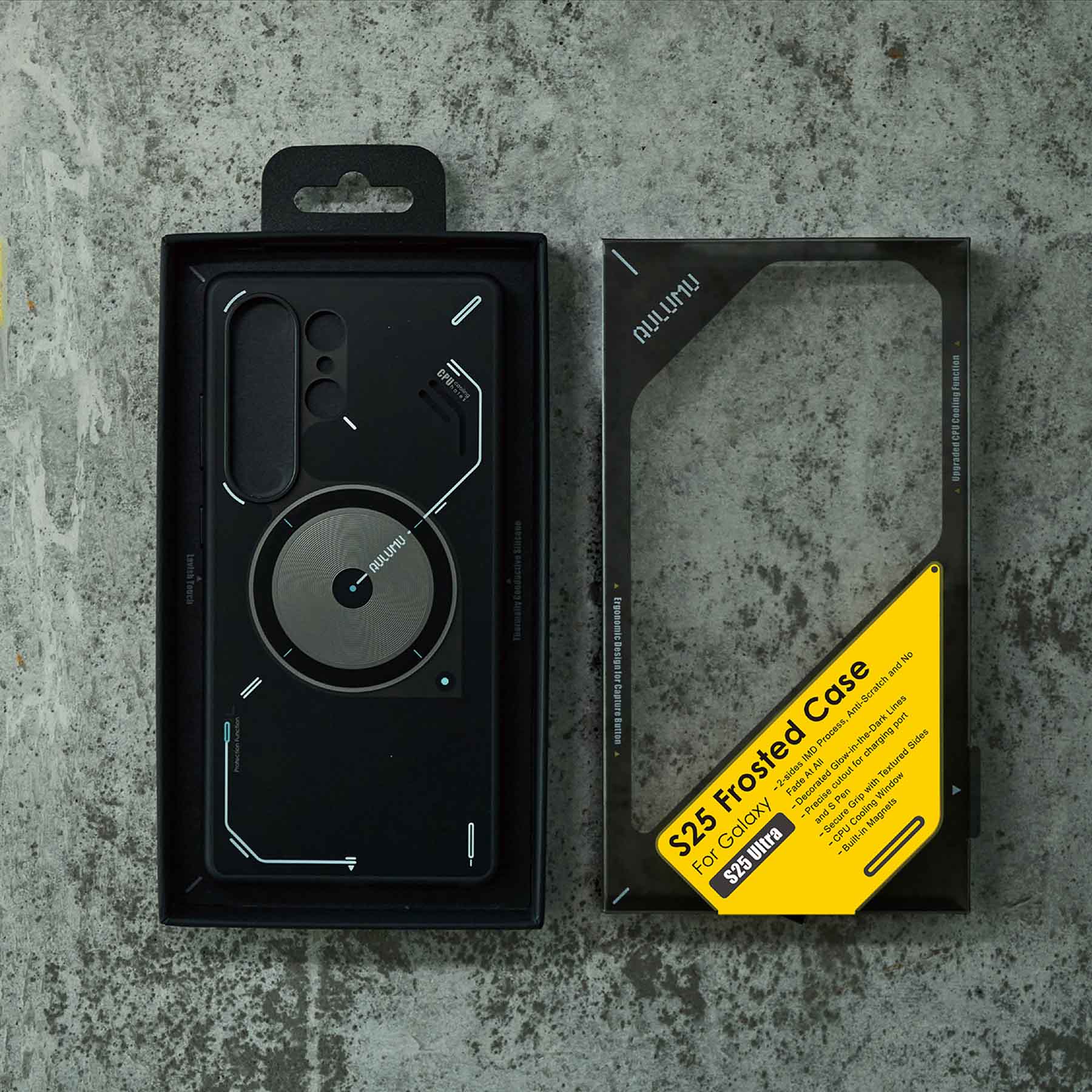 aulumu Galaxy S25 Ultra用S25 Frosted Caseのパッケージ内容 ケース本体がボックスに収められたトップビュー